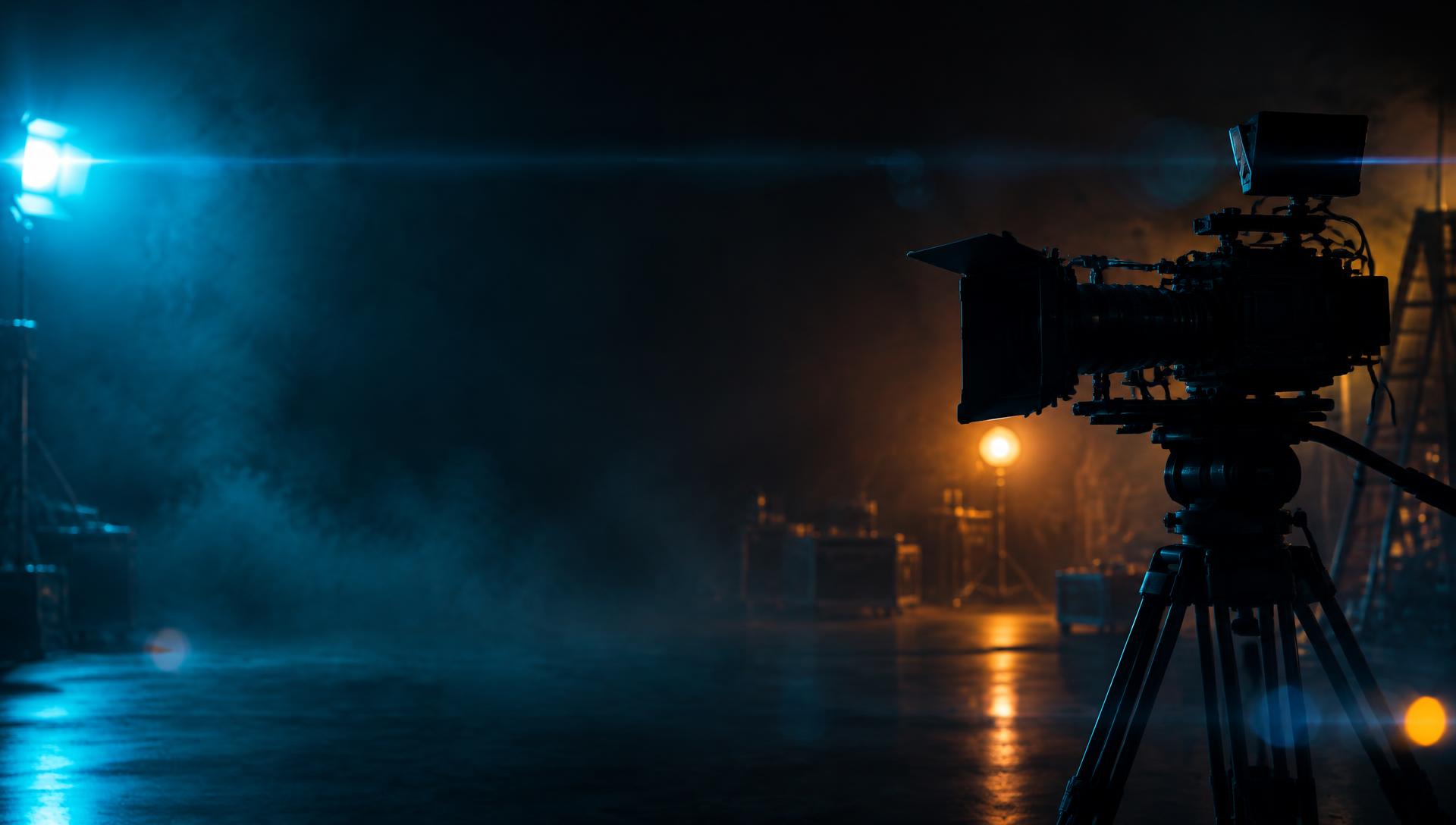 Filmcamera op een donkere set